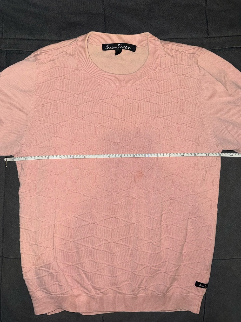 Kamiseta Pink Textured Short Sleeve Knit Sweater Top Size L For layering in Fall - Picture 6 of 11